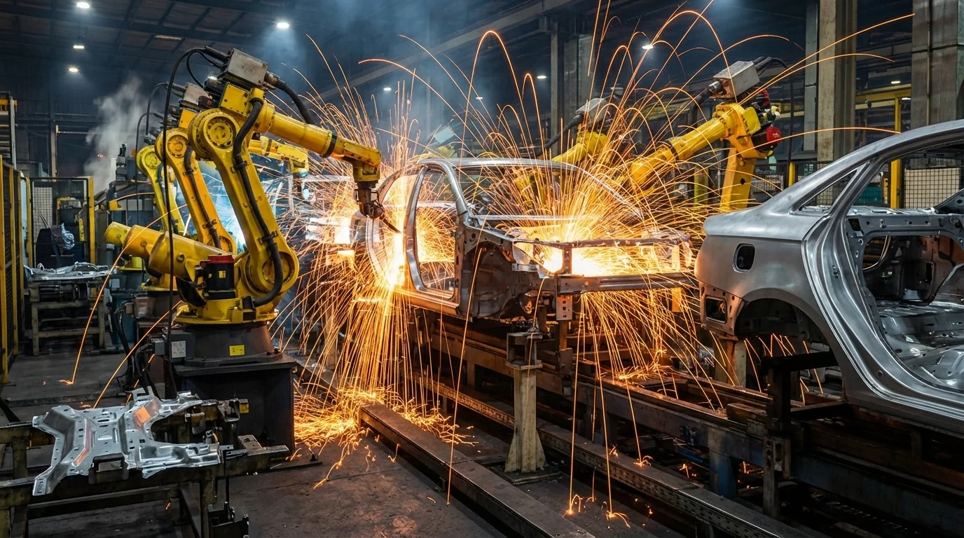 Industrial robot arm in factory