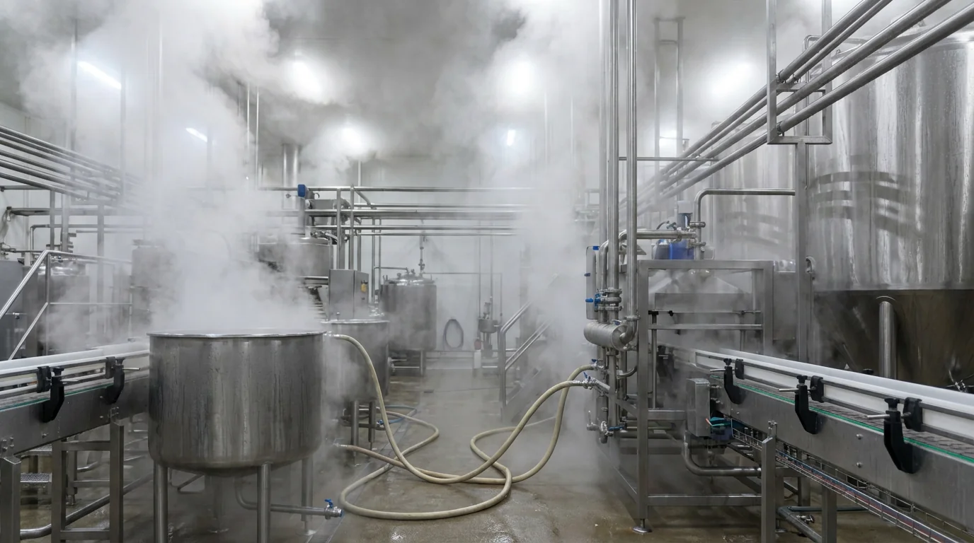 Food processing equipment steam cleaning