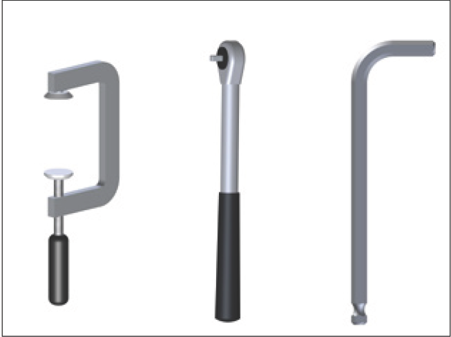 安裝所需工具：螺絲夾具、扭矩扳手、六角扳手