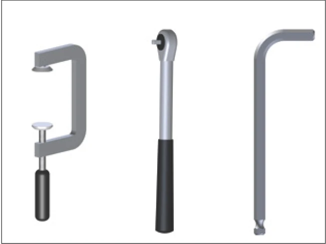 安裝所需工具：螺絲夾具、扭矩扳手、六角扳手