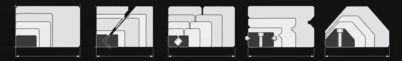 定制截面形状 — 滑动导轨、Box Way、V 型导轨、双 V 型导轨、稜柱导轨