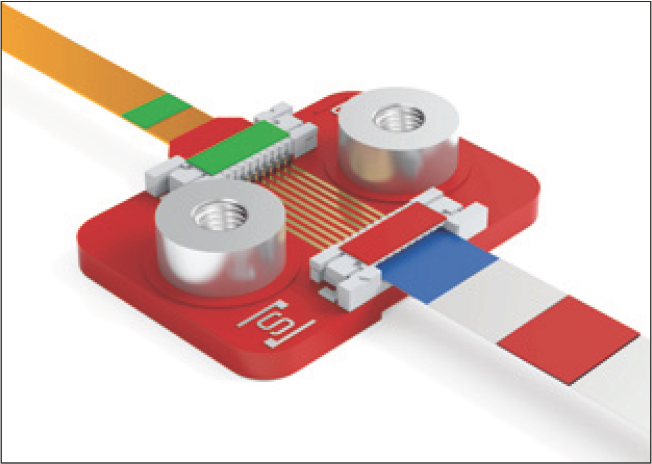 轉接板與撓性感測排線及延伸線（3D 示意圖）