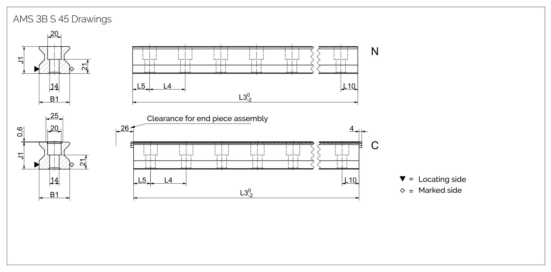 AMS 3B S 45 導軌尺寸圖