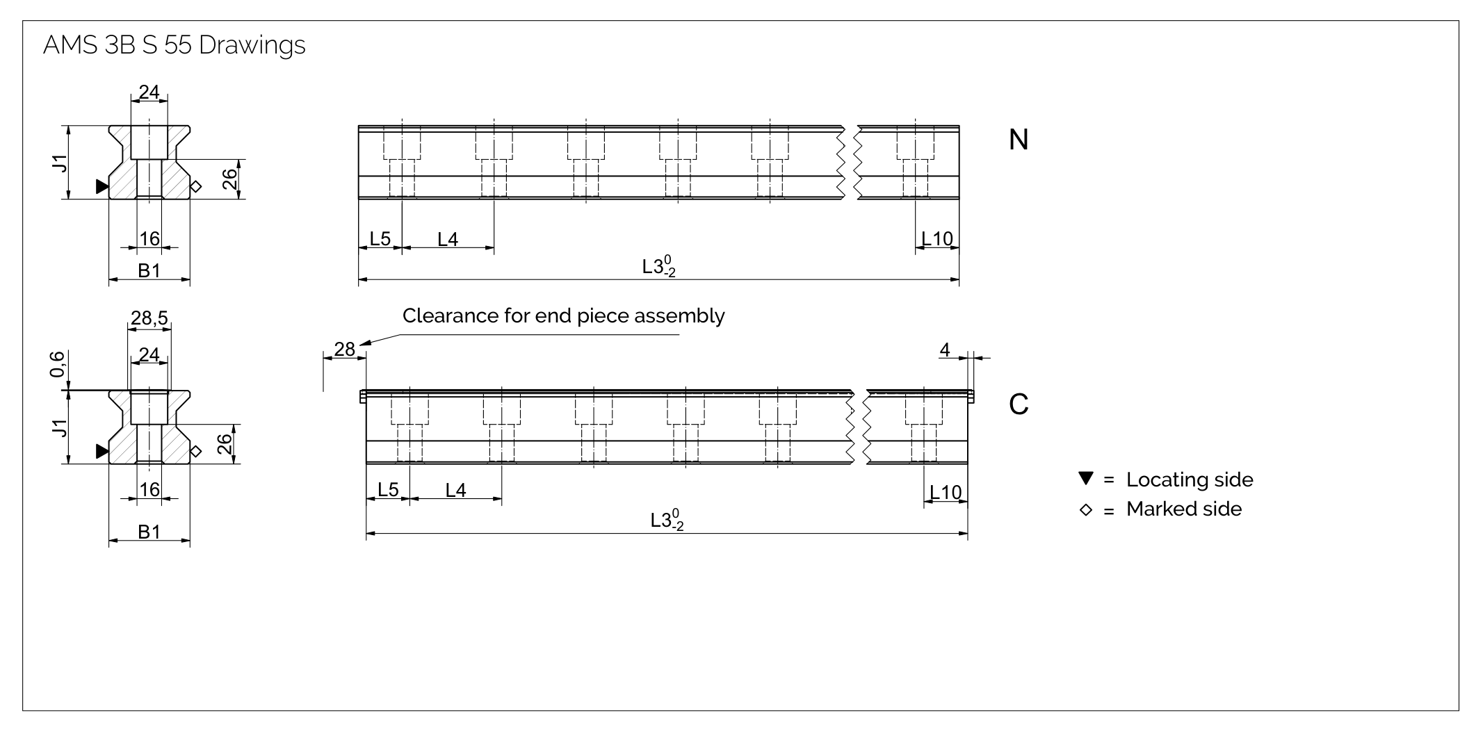 AMS 3B S 55 導軌尺寸圖