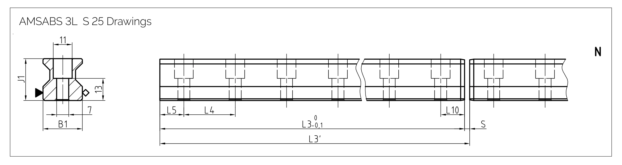 導軌尺寸圖 AMSABS 3L S 25