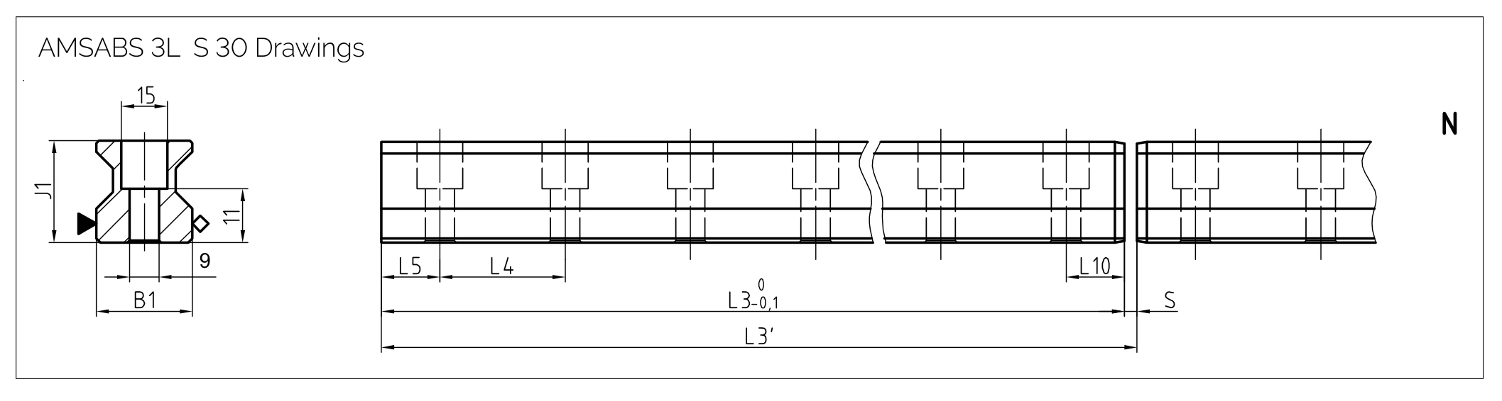 導軌尺寸圖 AMSABS 3L S 30