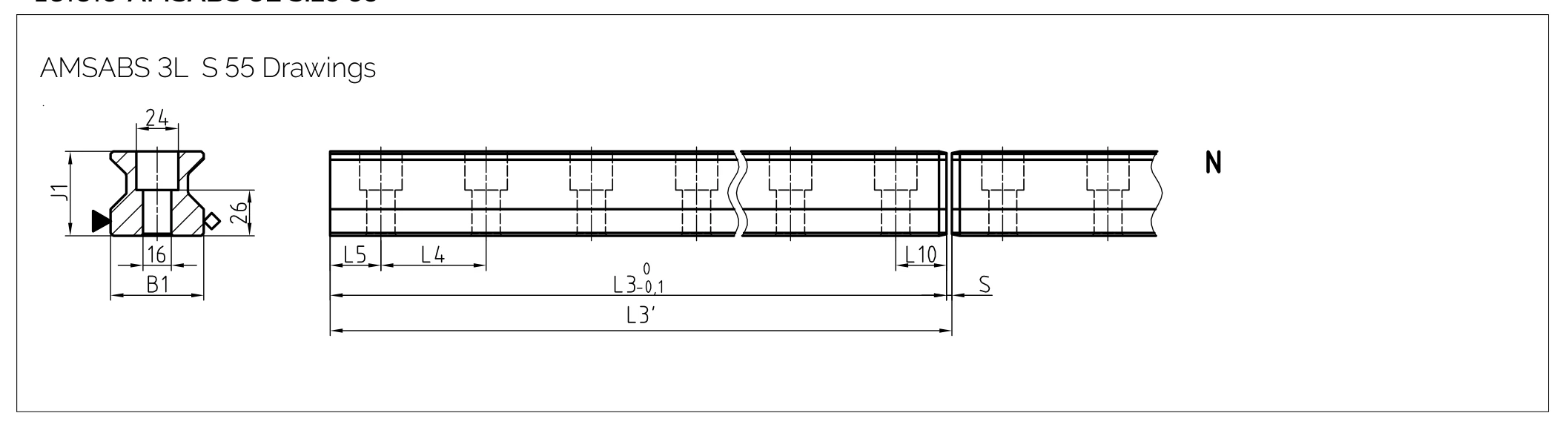 導軌尺寸圖 AMSABS 3L S 55