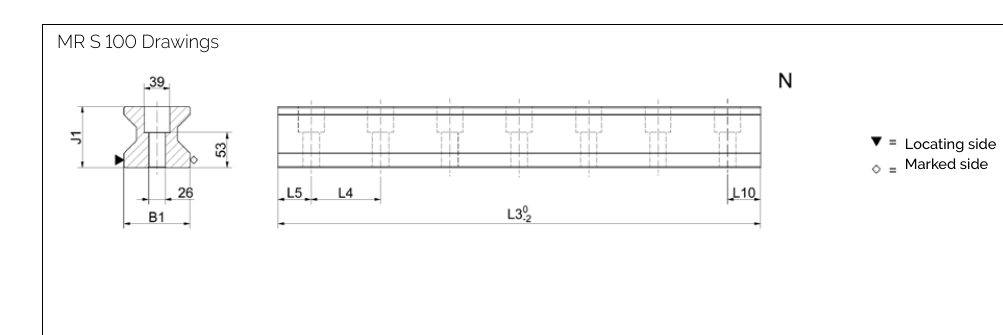 MR S 100 導軌尺寸圖