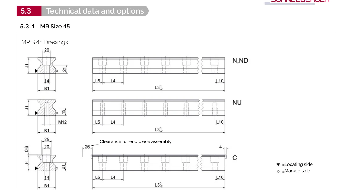 MR S 45 導軌尺寸圖