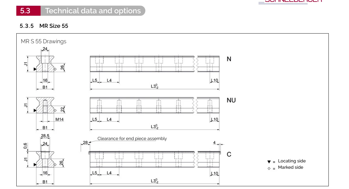 MR S 55 導軌尺寸圖