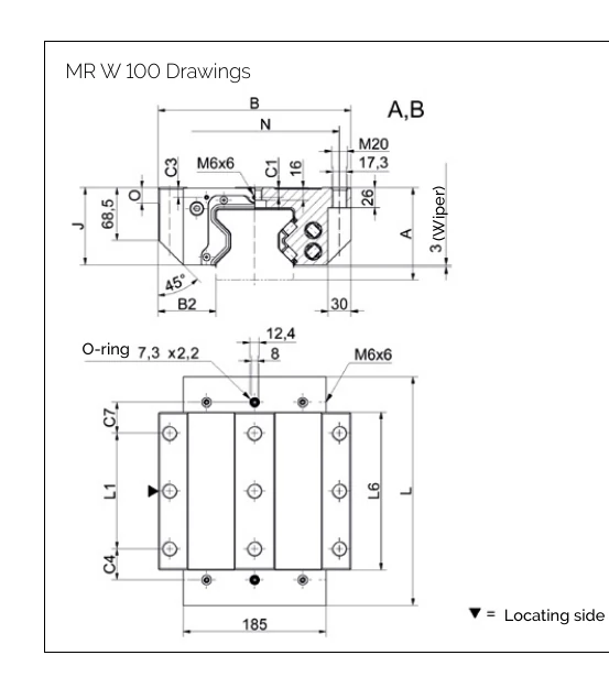 MR W 100 滑塊尺寸圖